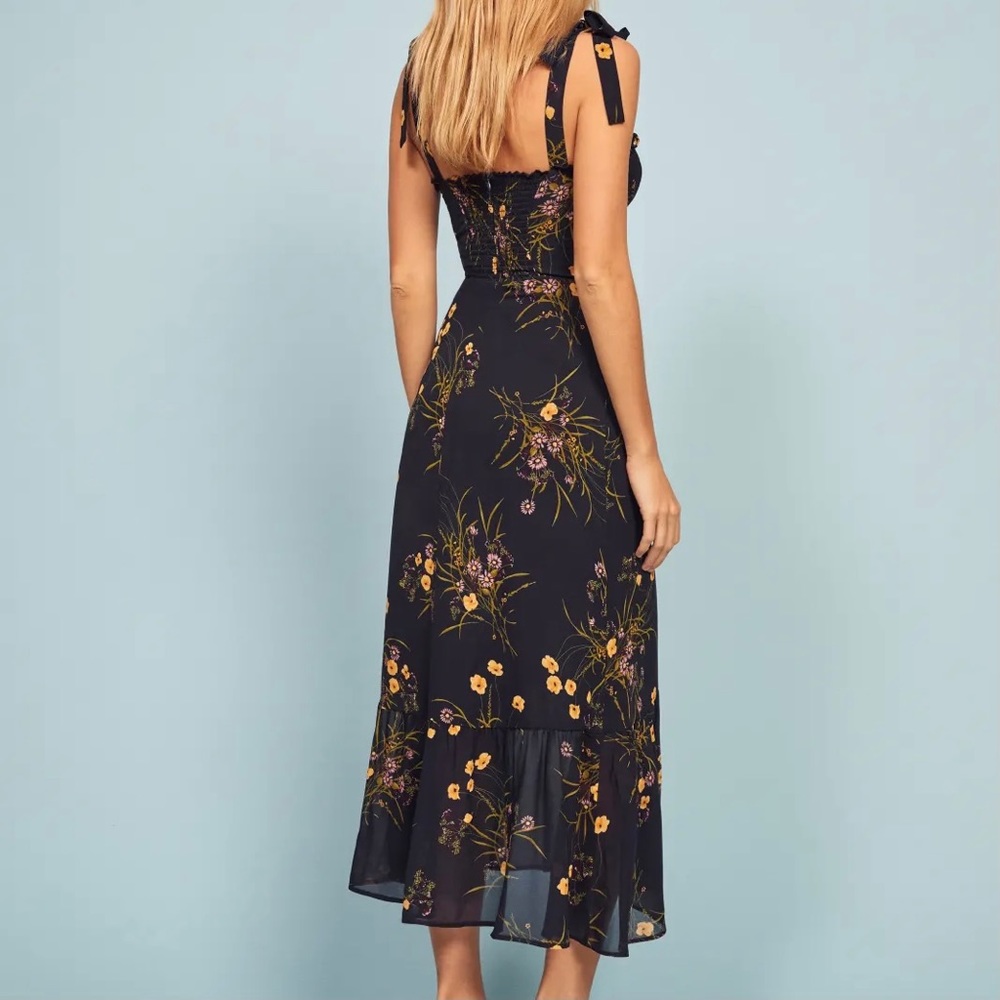 Reformation Navy and Yellow Floral Midi Dress - Picture 4 of 13